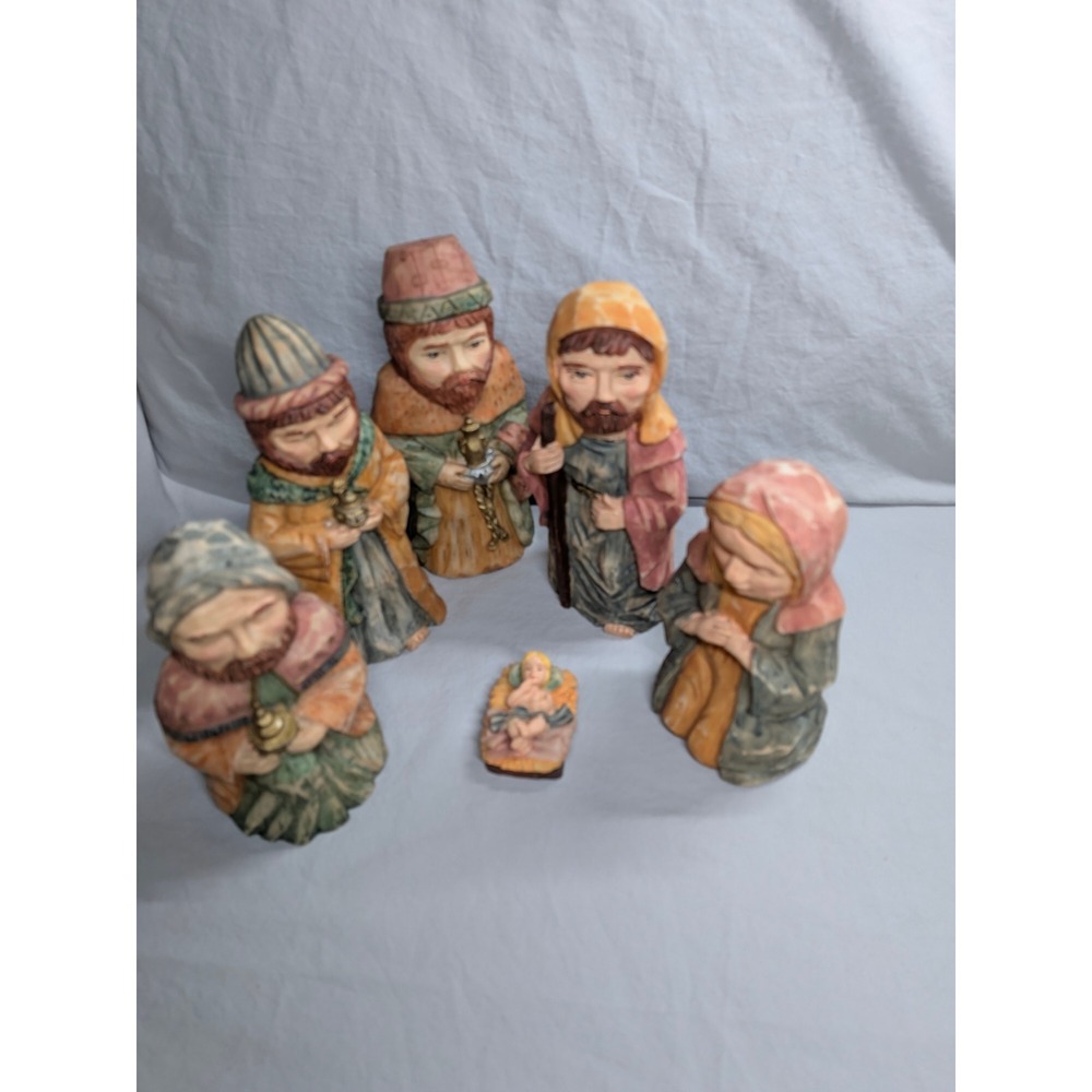 6 Piece Resin Carved Nativity Set Rustic Christmas Decor Figurines